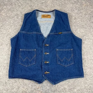 Vintage Wrangler Denim Button Front Vest Western Pockets Blue Mens Large L - Picture 1 of 8