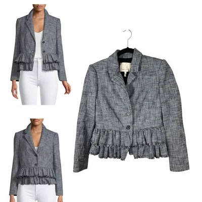 Chaqueta de Traje Rebecca Taylor Slub Gris Peplum Negra Talla 2 NUEVA sin Etiquetas Foto 1 de 4