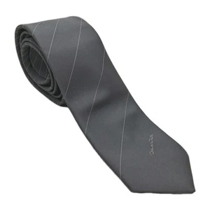 Oscar De La Renta Neck Tie Spellout Name Logo Diagonal Stripe Gray White Classic - Picture 1 of 8