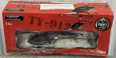 Brand New TY-912 Black Chopper 3CH RC Helicopter Gyro LED 49MHz Box Worn Untestd - Image 1 of 4