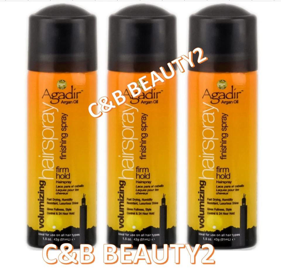 Aceite de argán Agadir spray de acabado de laca para el cabello voluminizador sujeción firme 1,5 oz*NUEVO*PAQUETE DE 3 Foto 1 de 1