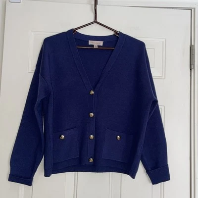 Cárdigan Philosophy Suéter Dorado Bolsillos con Botones Clásico Azul Marino Talla Mediana Foto 1 de 4