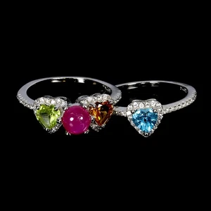 925 Sterling Silver Ring Round Ruby 5mm Citrine Topaz Gemstone Matching Size 8 - Picture 1 of 13