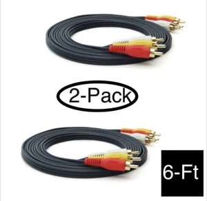 6ft 3RCA Red White Yellow Composite Stereo Audio Video AV Cable Cord VCR DVD 2pk - Picture 1 of 6