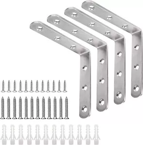 L Bracket 4X4 Inch Max Load 25Lb/12Kg Heavy Duty Stainless Steel Solid Shelf - Picture 1 of 11