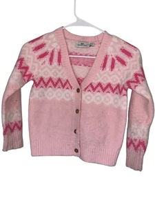 Vineyard Vines Girls Whale Pink Fair Isle Cardigan Sweater Size Small Soft - Picture 1 of 5