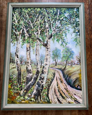 GRAN Paleta de Paisaje 3D Vintage Óleo sobre Lienzo Impasto Mediados de Siglo Firmada Foto 1 de 4