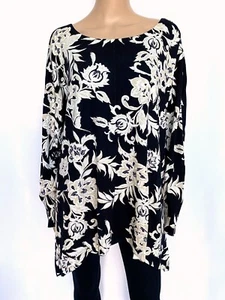 NWT! NEW JM COLLECTION Plus Size 3X Black Beige Floral Sweater Pullover Knit Top - Picture 1 of 11
