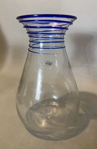 11" Blenko MCM klare Kunstglas Vase mit kobaltblauem Gewinde Dekoration - Bild 1 von 8