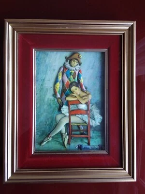 Tableau en relief, Arlequin et Colombine;  cadre sous verre39cm x 32cm - Photo 1/4