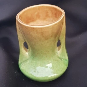 PATES VINTAGE AUSTRALIAN POTTERY TWIN HANDLED VASE BROWN/GREEN GLAZE ART DECO GC - Picture 1 of 10