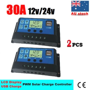 2x 30A 12V/24V Solar Panel Battery Regulator Charge PWM Controller LCD USB 30AMP - Picture 1 of 2