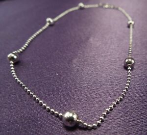 Sterling Silver Station Bead Chain Anklet Made in Italy