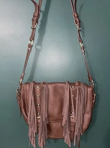 Charming Charlie Crossbody Boho Bag Fringe Brown Faux Leather Flap Over Purse - Picture 1 of 11