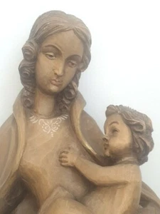 Alter Holzschnitz Maria mit Jesuskind, Wand Figuren Natur dunkel, ca. 52cm - Bild 1 von 10