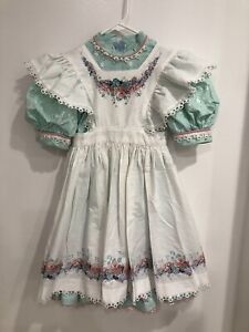 Vintage Homemade Daisy Kingdom Dress & Pinafore Girls 5/6 Floral Eyelet Lace