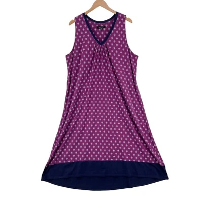 Ellen Tracy Tank Dress Womens XL Purple Geometric Print V Neck Pleated Pullover - Image 1 of 4