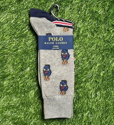 Paquete de 2 calcetines de vestir de algodón gris rojo azul Polo Ralph Lauren para hombre - 8991037PK Foto 1 de 3