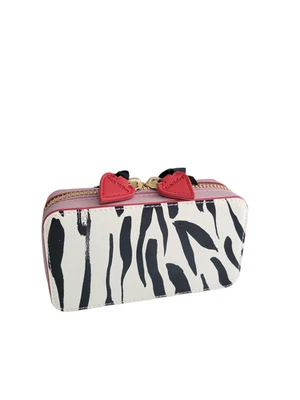 Bolso de Maquillaje de Viaje de Cuero Zebra Trish McEvoy Estuche con Corazones Cremallera Dorada 6 x 3 x 2 Foto 1 de 4