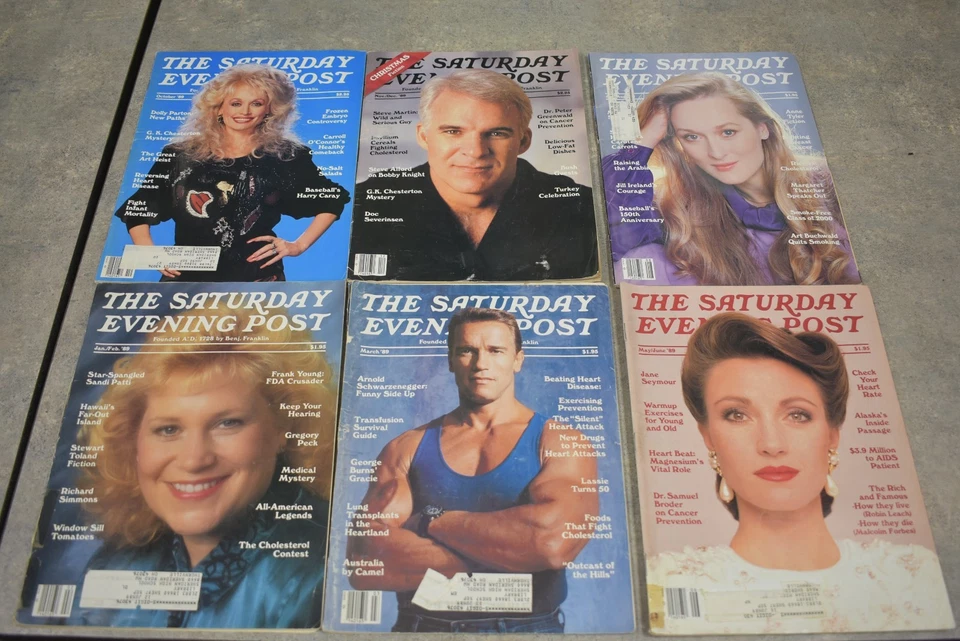 1989 The Saturday Evening Post Magazine Lot 6 Issues, Steve Martin, Arnold, Doll Foto 1 de 2