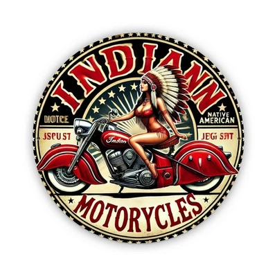 1pc Vintage Indian Motorcycles Tin Metal Signs 8x8 Inch Round Iron Wall Decor, D - Image 1 of 4