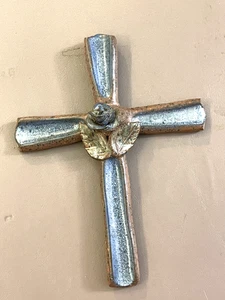 1960s DAVID STEWART CALIFORNIA STUDIO ART POTTERY CERAMIC BLUE ROSE CROSS SIGNED - Picture 1 of 4