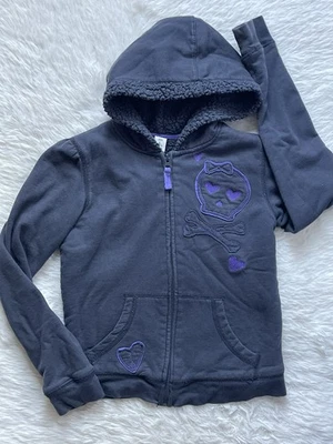 ANTIGUA SUDADERA CON CAPUCHA AZUL MARINO PARA NIÑAS GRIS GRANDE 10-12 SHERPA FORRADA PÚRPURA HUESOS CRUZADOS CALAVERA LAZO Foto 1 de 4