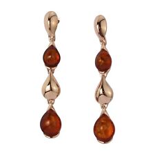 LONG HONEY BALTIC AMBER ROSE GOLD PLATED DROP EARRINGS BRAND NEW BOXED