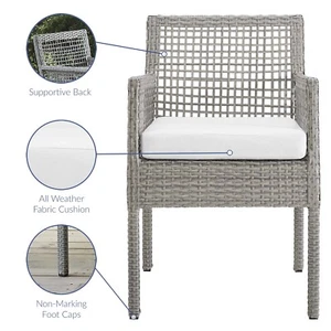 Modway Aura Wicker Rattan Outdoor Patio Two Dining Arm Chairs in Gray White - Picture 1 of 6