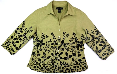 SILK LAND Floral Plant Embroidery on 100% Silk Shell w Satin Lining, Women Sz MD - Imagem 1 de 4
