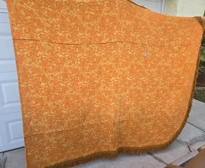 Vintage MCM orange mustard fringe bedspread 74x94 twin recycled bed cover - Image 1 of 4