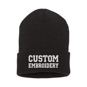 Custom embroidered cuff beanie hat, custom embroidery winter beanie hat (black) - Picture 1 of 4