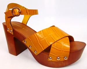 NEW! Madden Girl Roosey Wooden Platform Heeled Women's Sandal Size 6.5 M, Yellow - Picture 1 of 12