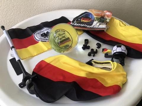 GERMANY WORLD CUP SOCCER LOT SOUVENIRS CAR MIRROR, BICYCLE FLAG-BELL PAPERWEIGHT Cover