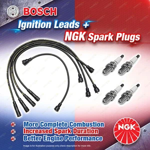 4 x NGK Spark Plugs + Bosch Ignition Leads Kit for Ford Escort Mk1 1.3 Mk2 1.6L - Picture 1 of 2