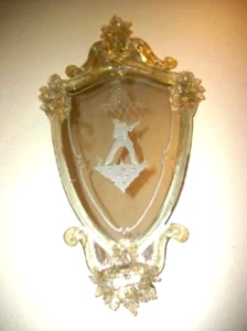 1920s ITALIAN MURANO VENETIAN WALL MIRROR GLASS FLOWERS LEAVES ETCHED PIERROT - Picture 1 of 11