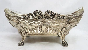 1890's GERMAN .800 SILVER LION FOOTED CRYSTAL LINED 14" BASKET CENTERPIECE - Picture 1 of 8