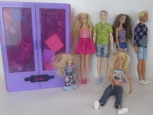 Barbie Varied Six Character Bundle With Barbie Purple /Pink Wardrobe Job Lot Set - Picture 1 of 19