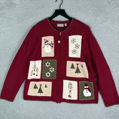 Suéter de Navidad Vintage Años 90 Para Mujer XL Muñeco de Nieve Papá Noel Estampado Completo Cárdigan Foto 1 de 4
