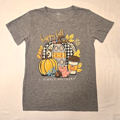 Mujer SIMPLY SOUTH "Happy Fall" Calabazas - Camiseta Gris. Talla Mediano. Foto 1 de 4