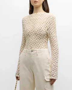 Top da donna Rohe in pizzo panna collo alto taglia 36/piccolo trasparente designer costiero - Foto 1 di 12
