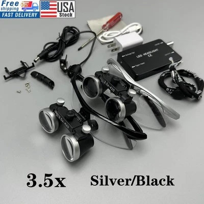 Lupas binoculares dentales 3,5X-420 lupa con clip para gafas enchufe de EE. UU. Foto 1 de 4
