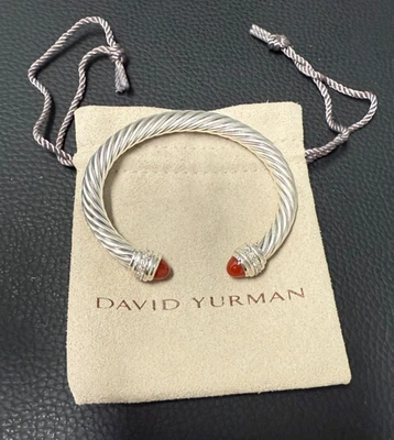 David Yurman Sterling Silver 7mm Cable Bracelet Tourmaline & Diamonds size M  - Image 1 of 4