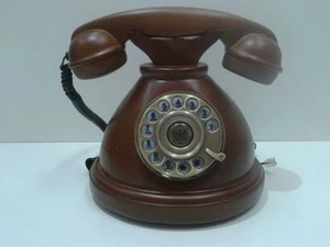 TELEFONO STILE ANTICO LEGNO NOCE RIFINITURE IN METALLO BRONZATO FUNZIONANTE - Picture 1 of 1