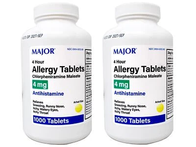 Major Allergy Tablets, Chlorpheniramine Maleate  4 mg , 1000 Tablets - 2 Pack - Image 1 of 4