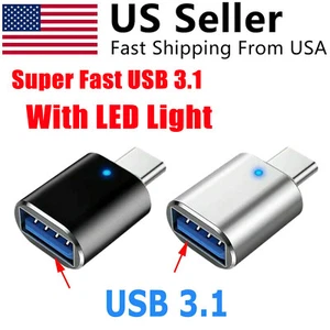 LED USB-C 3.1 Male to USB A Female Adapter Converter OTG Type C Android Phone - Photo 1 sur 14