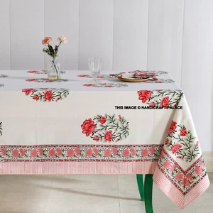 Algodón Mano Bloque Estampado Mantel Rectangular Tapiz Bedsheet Con 6 Servilleta - Imagen 1 de 5