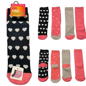 Kids Infant Girls 4 Pack Size 6-8.5 Thermal Socks Pink Navy Striped Heart - Picture 1 of 6