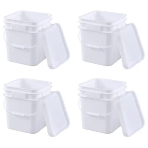 4-Pack 3 Gallon Square Food Grade Plastic Bucket Pail with Sealed Lid and Handle - Picture 1 of 11