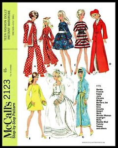 McCall's 2123 BARBIE Vintage Fashion Doll Fabric Sewing Pattern Gina Babs Tammy 